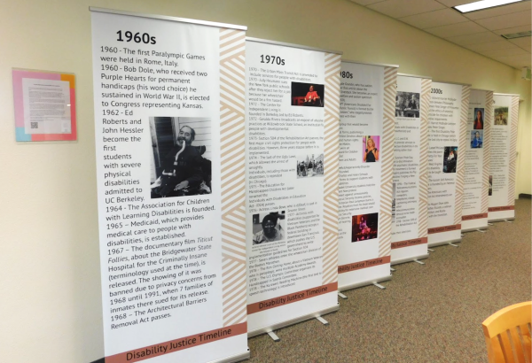 Disability Justice Banners on display at the DVC Library.